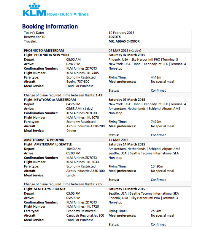 travel reservation for visa